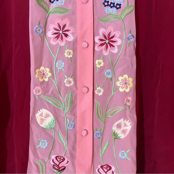 Vintage Diane Von Furstenberg 100% Silk Blouse w/ Floral Embroidery Women's 2X - Picture 6 of 11